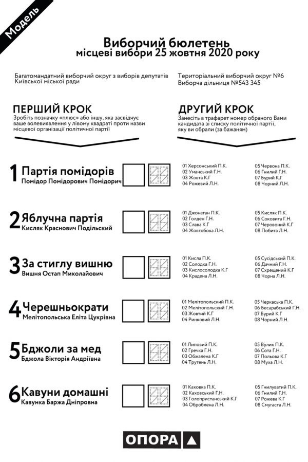 Новий бюлетень на виборах 2020