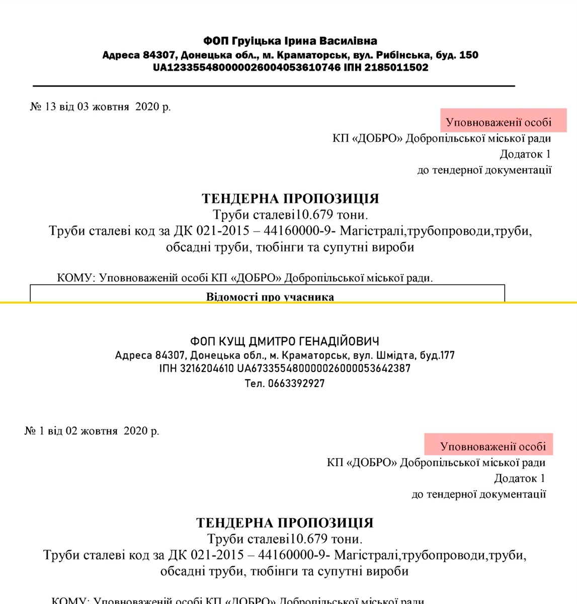 Однакові помилки в пропозиціях учасників закупівлі