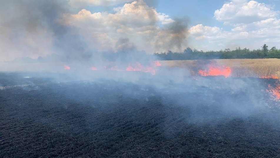 Російські військові обстрілюють поля, внаслідок цього горять зернові