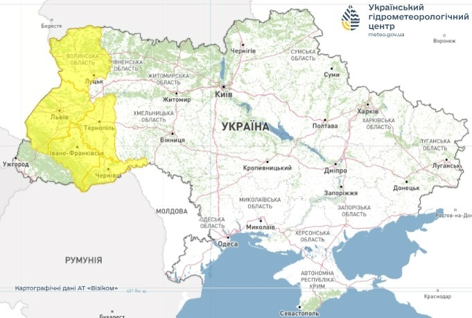 16 вересня у Волинській, Львівській, Івано-Франківській, Тернопільській та Чернівецькій областях прогнозуються грози.